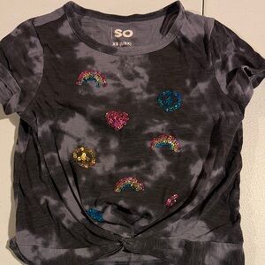 SO Girls Black Tie-Dye Short Sleeve Tee with Multicolor Sequin Accents